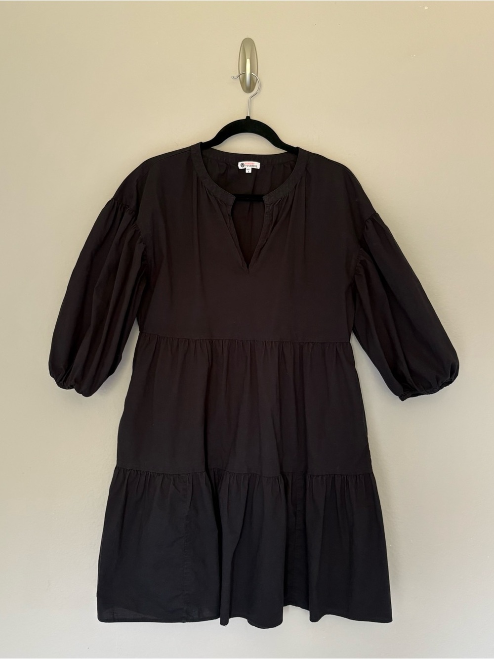 Sundry for Evereve The Anywhere Dress Black Tiered Puff Sleeve Size 2 (M, 8-10)